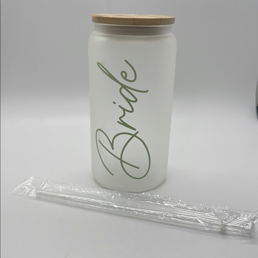 NWOT White Bride Glass Jar with Bamboo Lid
